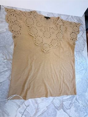 J. Crew Tan Eyelet Flutter Sleeve Tank Top